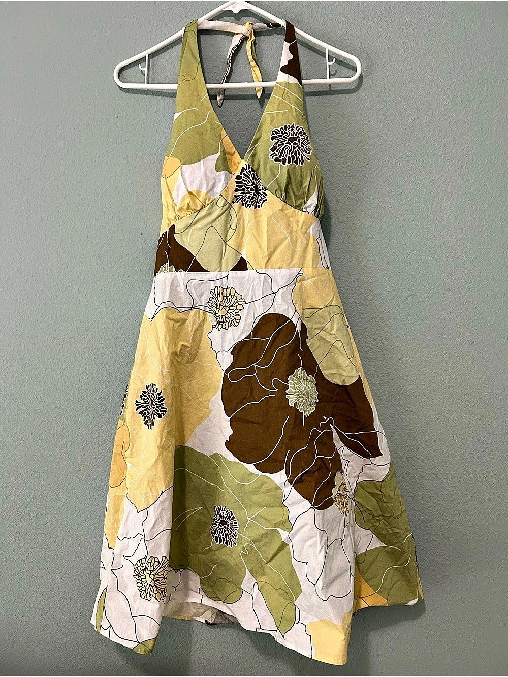 R&K Originals Floral Halter Mini Dress in Yellow & Green Size 14 Like New